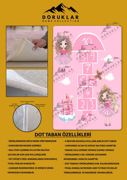 Kaymaz Taban Yıkanabilir Prenses Seksek Desenli Çocuk Halısı fiyatları