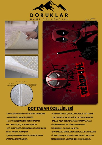 Kaymaz Taban Makinada Yıkanabilir Dijital Baskı Deadpool Desenli Genç Odası ve Çocuk Odası Halısı Dot Taban Halı fiyatları