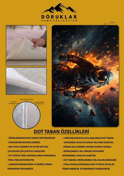 Kaymaz Taban Makinada Yıkanabilir Dijital Baskı Astronot Desenli Çocuk Halısı fiyatları