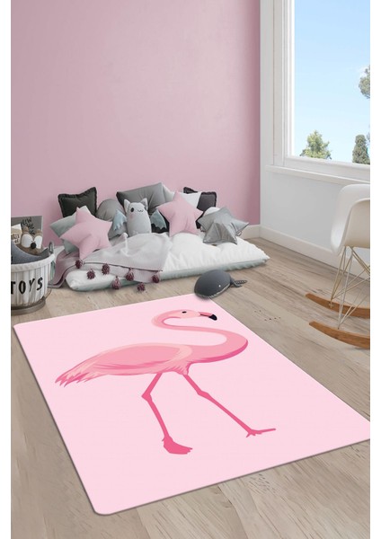 Kaymaz Taban Yıkanabilir Flamingo Desenli Çocuk Halısı