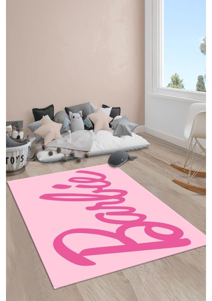 Kaymaz Taban Makinada Yıkanabilir Barbie Desenli Çocuk Halısı