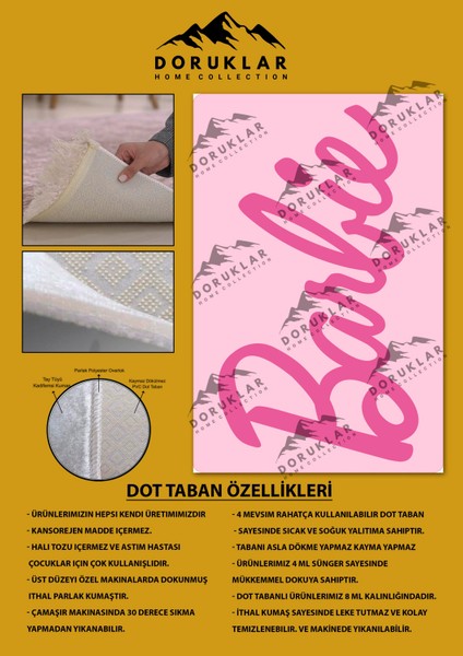 Kaymaz Taban Makinada Yıkanabilir Barbie Desenli Çocuk Halısı