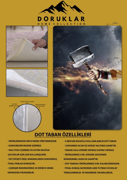 Kaymaz Taban Makinada Yıkanabilir Dijital Baskı Mjölnir Desenli Genç Odası ve Çocuk Odası Halısı Dot Taban Halı fiyatları