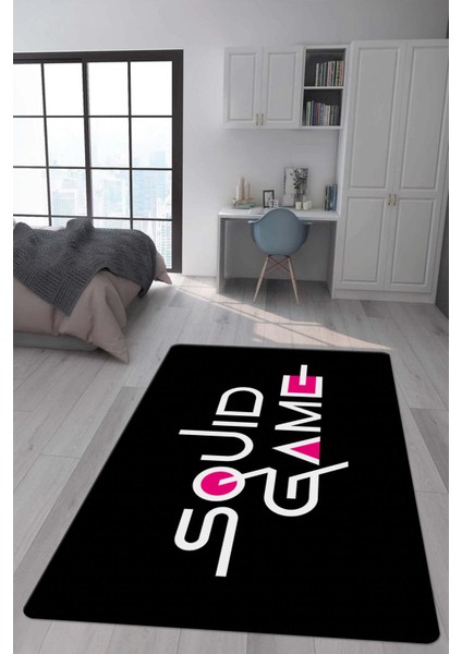 Kaymaz Taban Makinada Yıkanabilir Dijital Baskı Squid Game Desenli Genç Odası Halısı Dot Taban Halı