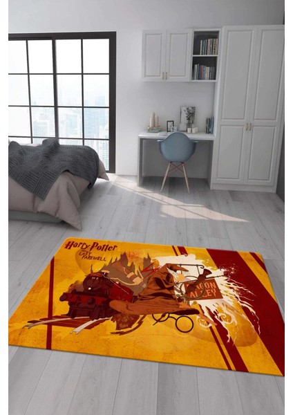 Kaymaz Taban Makinada Yıkanabilir Dijital Baskı Harry Potter Desenli Genç Odası ve Çocuk Odası Halısı Dot Taban Halı