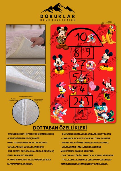 Kaymaz Taban Yıkanabilir Seksekli Mickey Desenli Çocuk Halısı fiyatları
