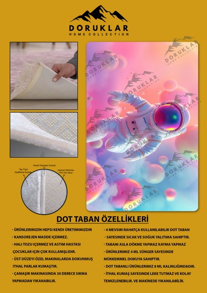 Kaymaz Taban Makinada Yıkanabilir Dijital Baskı Astronot Desenli Genç Odası Halısı fiyatları