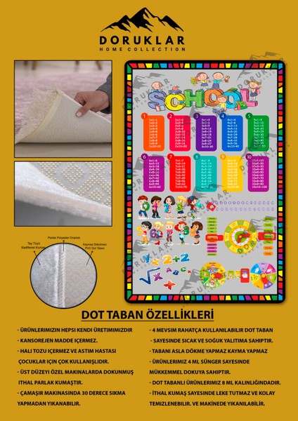 Kaymaz Taban Yıkanabilir Çarpım Tablosu Desenli Çocuk Halısı fiyatları