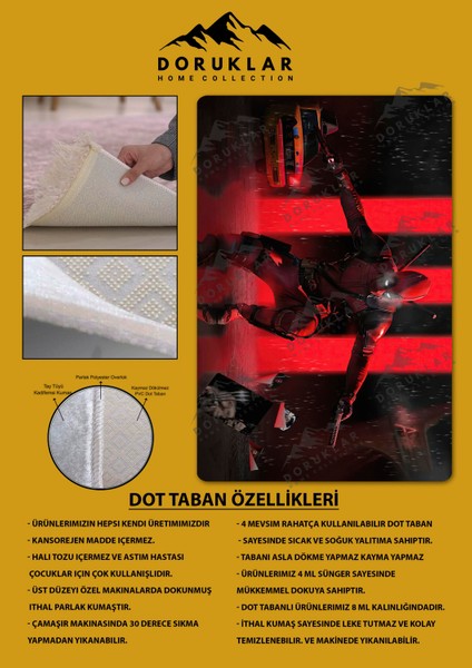 Kaymaz Taban Makinada Yıkanabilir Dijital Baskı Deadpool Desenli Genç Odası Halısı fiyatları