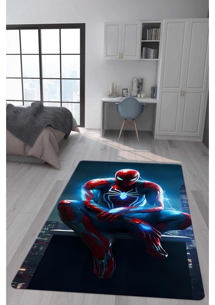 Kaymaz Taban Makinada Yıkanabilir Dijital Baskı Spiderman Desenli Genç ve Çocuk Odası Halısı Dot Taban Hal