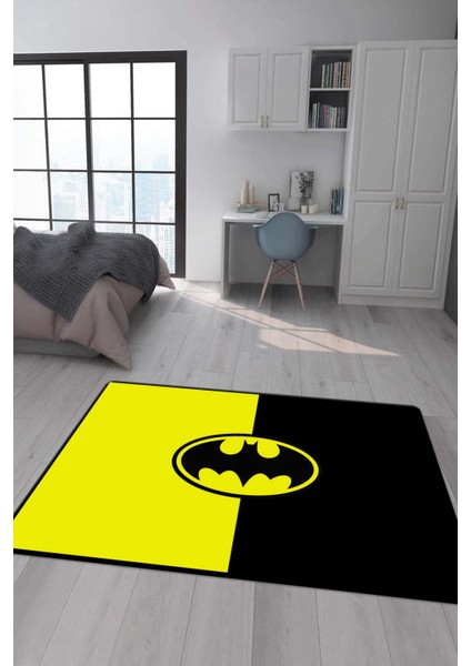 Kaymaz Taban Makinada Yıkanabilir Dijital Baskı Batman Desenli Genç Odası ve Çocuk Odası Halısı Dot Taban Halı