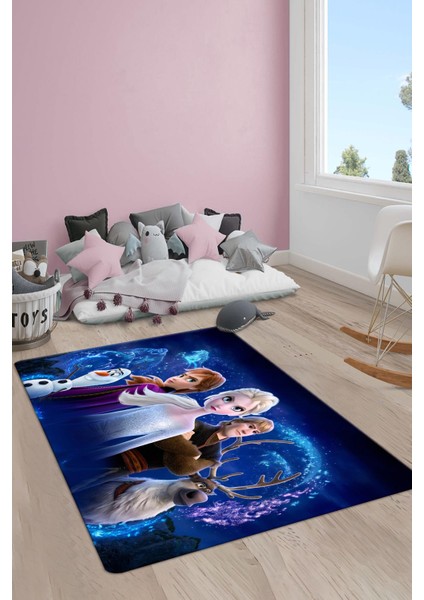 Kaymaz Taban Yıkanabilir Elsa Frozen Desenli Çocuk Halısı