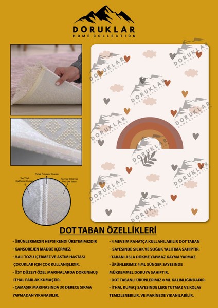 Kaymaz Taban Yıkanabilir Bulut Kalp Desenli Çocuk Halısı