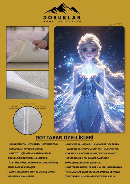 Kaymaz Taban Makinada Yıkanabilir Dijital Baskı Elsa Frozen Desenli Genç ve Çocuk Odası Halısı Dot Taban Halı fiyatları