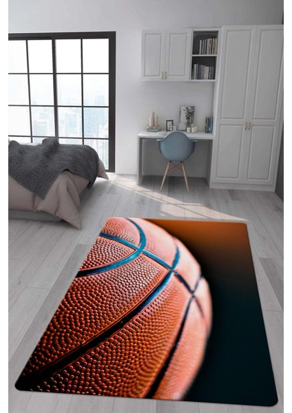 Kaymaz Taban Makinada Yıkanabilir Dijital Baskı Basket Topu Desenli Genç Odası Halısı Dot Taban Halı