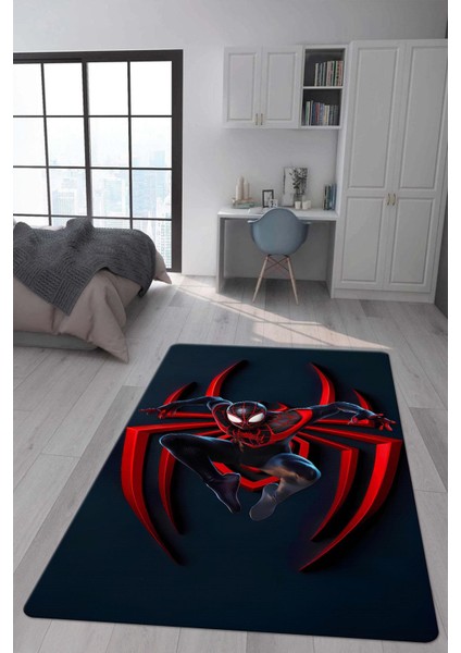 Kaymaz Taban Makinada Yıkanabilir Dijital Baskı Spiderman Desenli Genç ve Çocuk Odası Halısı Dot Taban Hal