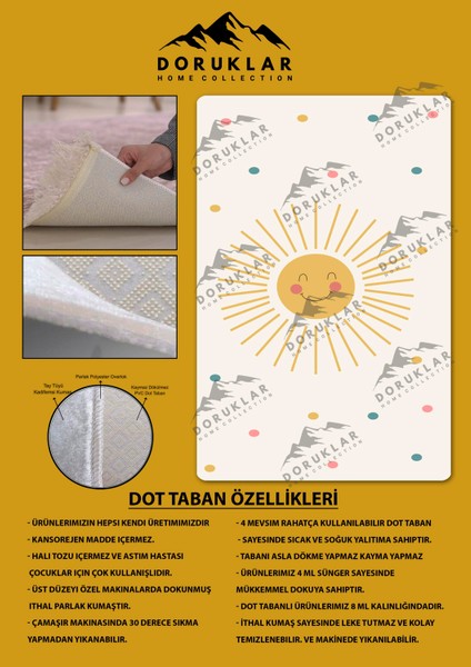 Kaymaz Taban Yıkanabilir Güneş Desenli Çocuk Halısı fiyatları