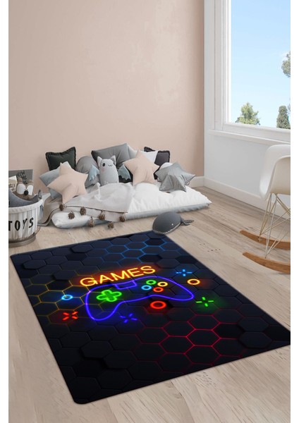 Kaymaz Taban Yıkanabilir Gamer Desenli Çocuk Halısı
