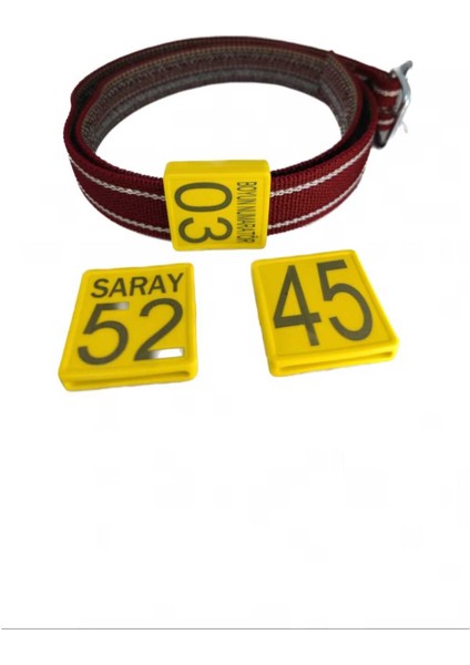 30 Adet Sarı Renk Küçükbaş Hayvan Boyunluk Kemer ve Numaratör Takımı (Kemer+Numaratör) fiyatları
