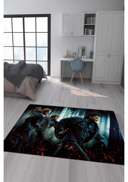 Kaymaz Taban Makinada Yıkanabilir Dijital Baskı Harry Potter Desenli Genç Odası Halısı