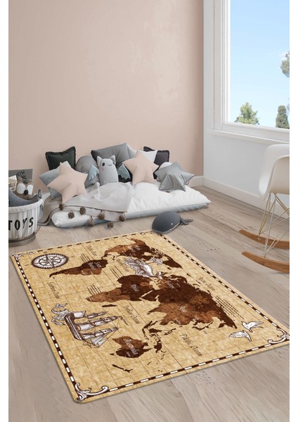 Kaymaz Taban Yıkanabilir Harita Desenli Çocuk Halısı