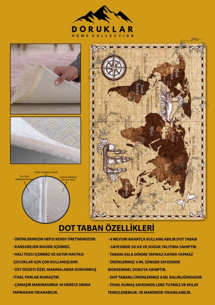 Kaymaz Taban Yıkanabilir Harita Desenli Çocuk Halısı