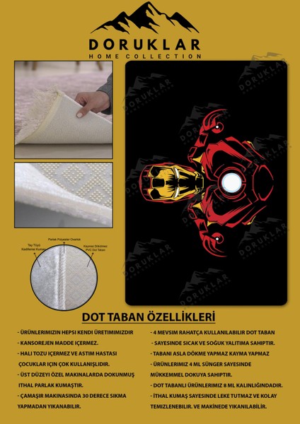 Kaymaz Taban Makinada Yıkanabilir Dijital Baskı Iron Man Desenli Genç Odası ve Çocuk Odası Halısı Dot Taban Halı fiyatları