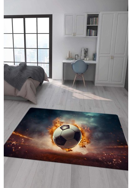 Kaymaz Taban Makinada Yıkanabilir Dijital Baskı Futbol Topu Desenli Genç Odası Halısı Dot Taban Halı