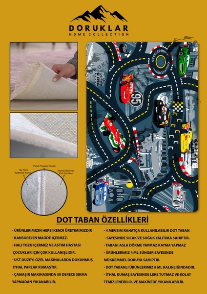Kaymaz Taban Yıkanabilir Yol ve Araba Desenli Çocuk Halısı fiyatları