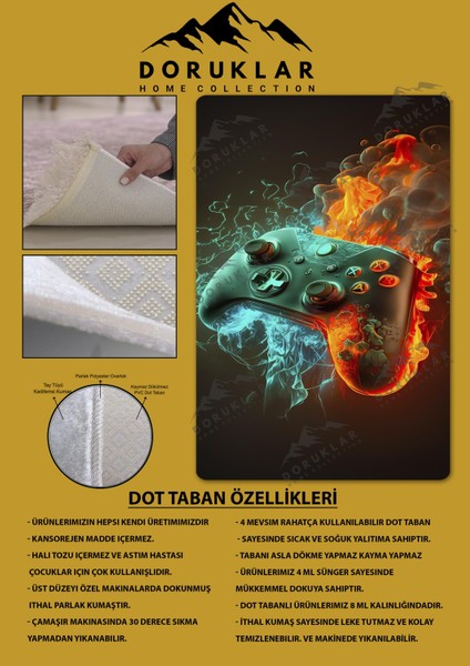 Kaymaz Taban Makinada Yıkanabilir Dijital Baskı Gaming Konsol Desenli Genç Odası Halısı Dot Taban Halı