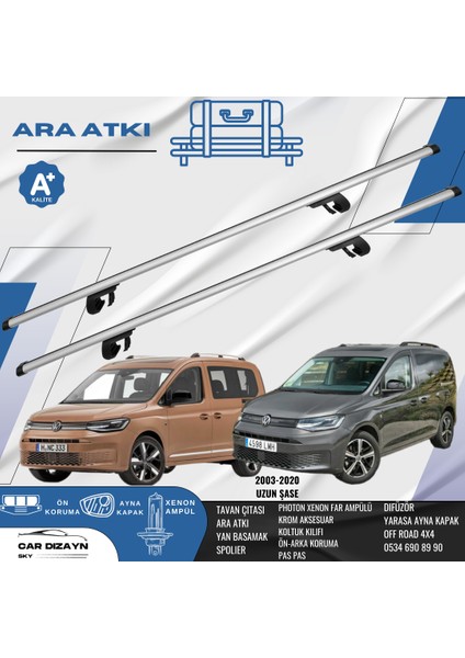 Wolkswagen Caddy Uzun Şase 2003-2004-2005-2006-2007-2008-2009-2010-2011-2012-2013-2014-2015-2016-2017-2018-2019-2020OLUKLU Port Bagaj Ara Atkı Tavan Barı Gri 2 Adet