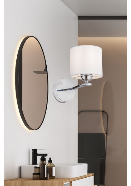 Keria Tekli Beyaz Şapkalı Krom Duvar Lambası Yatak Odası-Yatak Başı-Banyo Için Modern Aplik