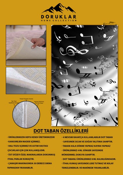 Kaymaz Taban Makinada Yıkanabilir Notalar Desenli Çocuk Halısı fiyatları