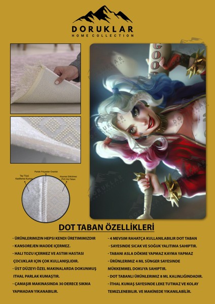 Kaymaz Taban Makinada Yıkanabilir Dijital Baskı Harley Quinn Desenli Genç Odası Halısı fiyatları