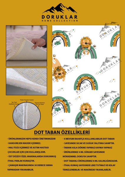 Kaymaz Taban Makinada Yıkanabilir Aslan Şerit Desenli Çocuk Halısı