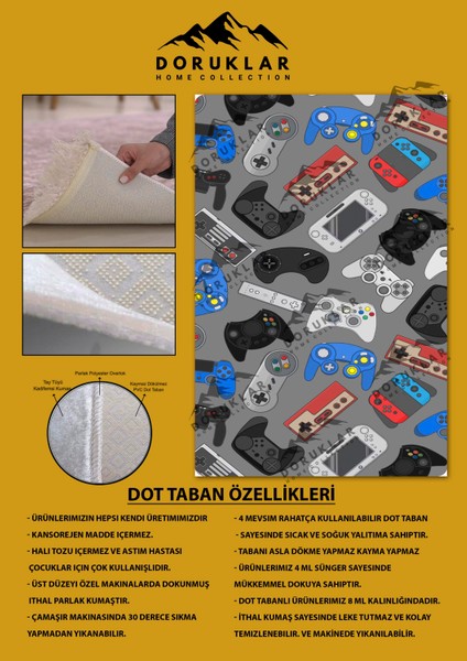 Kaymaz Taban Makinada Yıkanabilir Gamer Konsol Desenli Çocuk Halısı fiyatları
