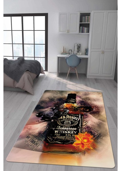 Kaymaz Taban Makinada Yıkanabilir Dijital Baskı Modern Desenli Genç Odası Halısı