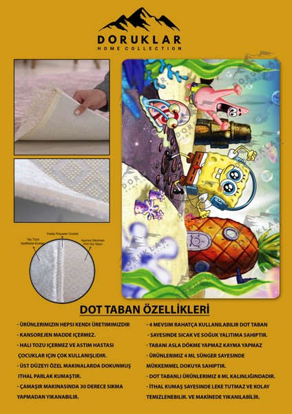 Kaymaz Taban Makinada Yıkanabilir Dijital Baskı Sünger Bob Desenli Çocuk Halısı fiyatları