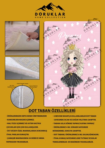 Kaymaz Taban Makinada Yıkanabilir Prenses Kız Desenli Çocuk Halısı fiyatları