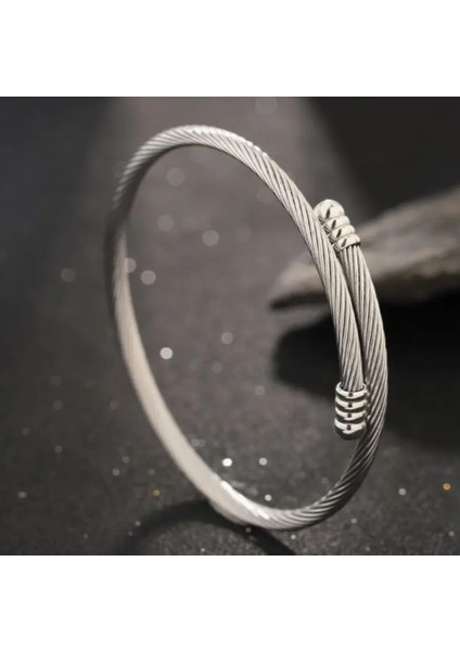 Gümüş Twist Model Erkek Kelepçe Bileklik