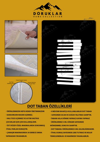 Kaymaz Taban Makinada Yıkanabilir Dijital Baskı Piyano Desenli Genç Odası Halısı
