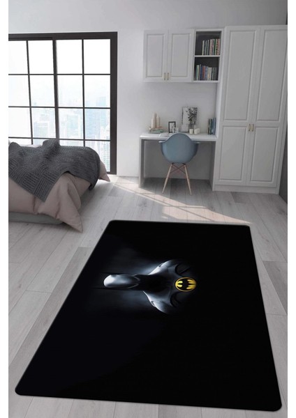 Kaymaz Taban Makinada Yıkanabilir Dijital Baskı Batman Desenli Genç Odası ve Çocuk Odası Halısı Dot Taban Halı