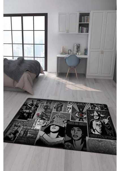 Kaymaz Taban Makinada Yıkanabilir Dijital Baskı Modern Desenli Genç Odası Halısı