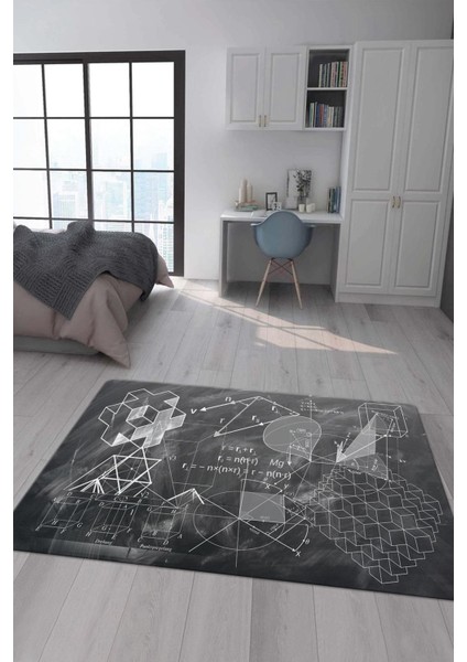 Kaymaz Taban Makinada Yıkanabilir Dijital Baskı Formül Desenli Genç Odası Halısı