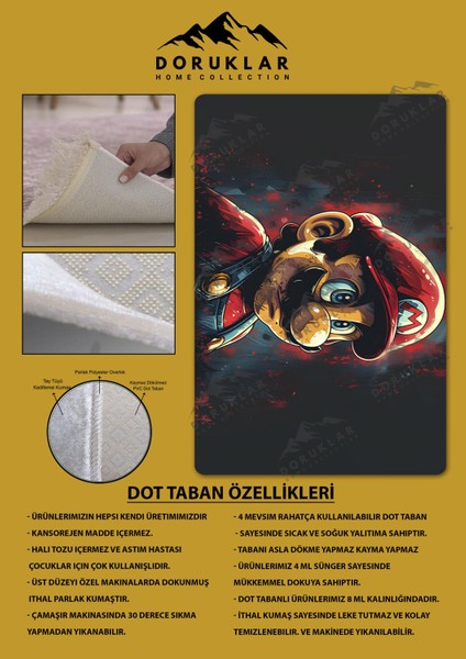 Kaymaz Taban Makinada Yıkanabilir Dijital Baskı Mario Desenli Genç Halısı Dot Taban Halı fiyatları
