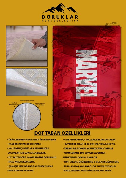 Kaymaz Taban Yıkanabilir Marvel Desenli Çocuk Halısı
