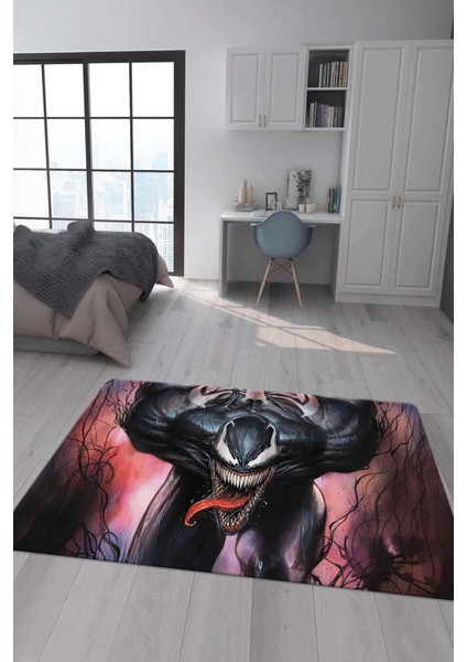 Kaymaz Taban Makinada Yıkanabilir Dijital Baskı Venom Desenli Genç Odası Halısı