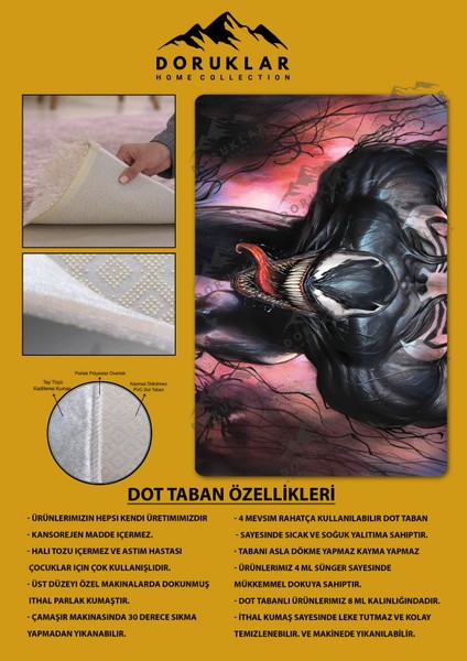 Kaymaz Taban Makinada Yıkanabilir Dijital Baskı Venom Desenli Genç Odası Halısı fiyatları
