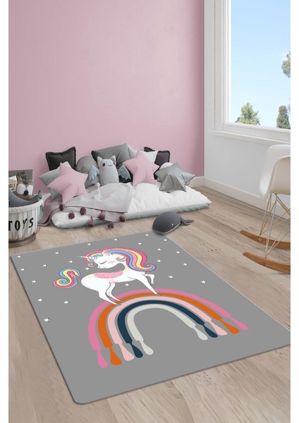 Kaymaz Taban Yıkanabilir Unicorn Desenli Çocuk Halısı