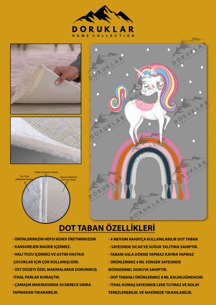 Kaymaz Taban Yıkanabilir Unicorn Desenli Çocuk Halısı